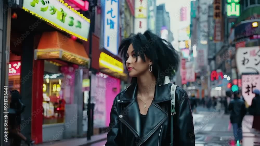 Young black woman walking on a city steret Young black woman walking on a city steret
