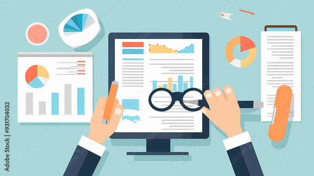 Report analysis and business research flat,Marketing concepts collection vector image Report analysis and business research flat,Marketing concepts collection vector image
