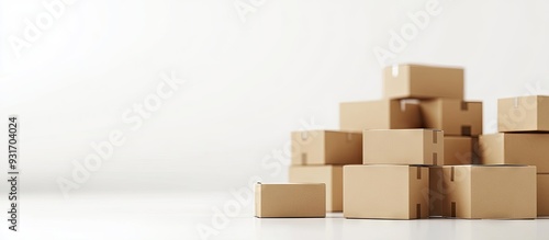 Cardboard boxes for postal and EMS shipments with copy space for branding or logos Concepts of online shopping isolated on a white background