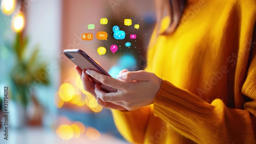 Young woman using a phone to chat on social media