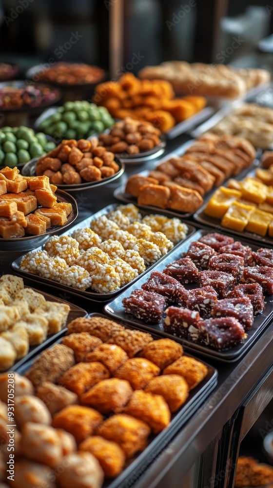 Assortment of Indian sweets and savory snacks for celebrating Dussehra and Diwali. Vertical banner Assortment of Indian sweets and savory snacks for celebrating Dussehra and Diwali. Vertical banner