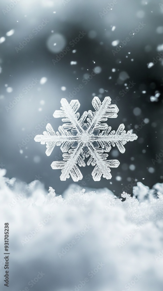 Close-up of a detailed snowflake against Close-up of a detailed snowflake against
