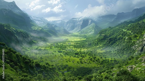 Mountain Valley Landscape Illustration