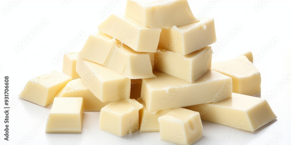 White Chocolate Pieces On White Background White Chocolate Pieces On White Background