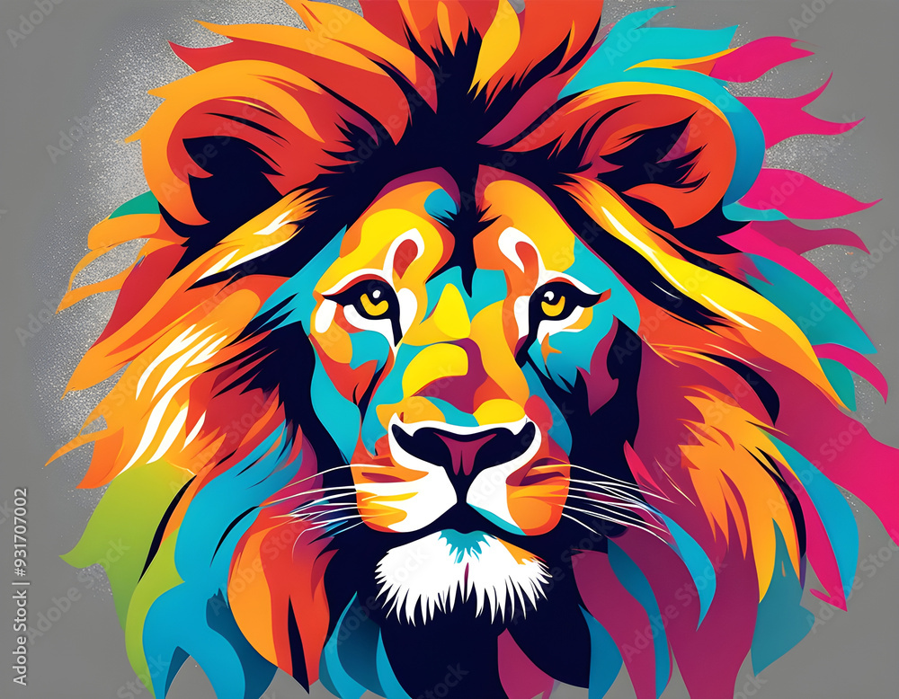 colorful lion head with cool isolated pop art style background colorful lion head with cool isolated pop art style background