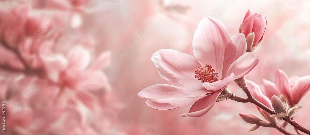 Pink Magnolia Flower or Magnolia Liliiflora on a branch Attractive flowering tree. with copy space image. Place for adding text or design Pink Magnolia Flower or Magnolia Liliiflora on a branch Attractive flowering tree. with copy space image. Place for adding text or design