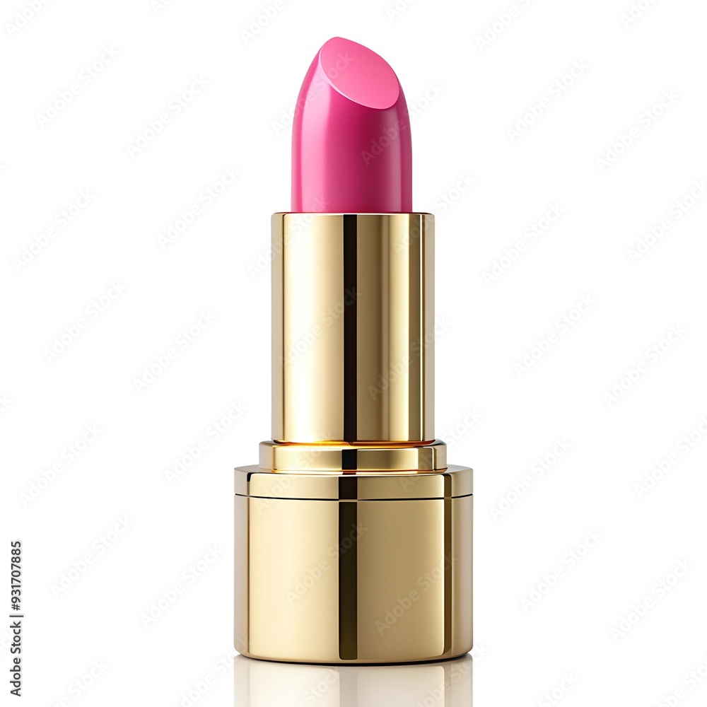 Pink lipstick in a golden tube isolated on white background. Pink lipstick in a golden tube isolated on white background.
