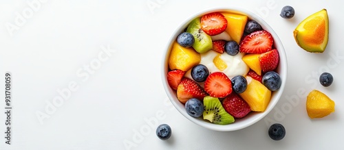 Fruit salad topped with hon...