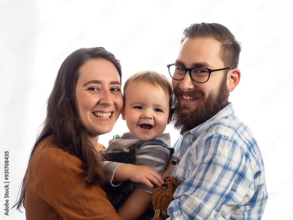 Family father mother son daughter kid studio photo white background