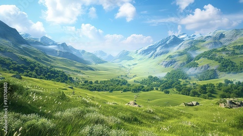 Green Mountain Valley Landscape Illustration