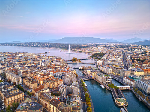 Geneva, Switzerland skyline view towards the Jet d'Eau