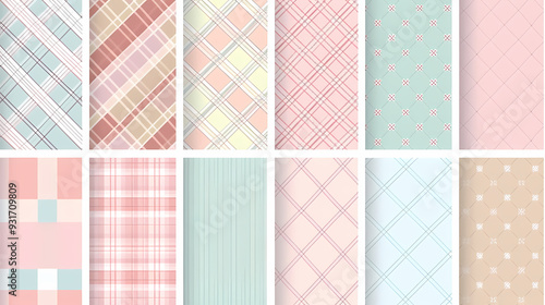 Plaid pattern seamless ornate set pastel color vector image