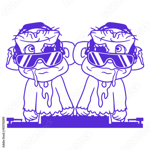 2 Zombies Music DJ Horror Halloween Monster Friends Team Crew Frightening Headphone Sunglasses Party Night Dancing Clubber Raver Comic Humor Cartoon Cool Sound Disco Club Festival Band Concert Love