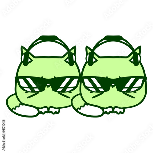 2 Music DJ Cat Team Friend Pet Cute Happy Animal Kitten Headphone Sunglasses Party Night Dancing Clubber Raver Comic Humor Cartoon Cool Fun Sound Disco Club Festival Band Concert Techno Discothek Love