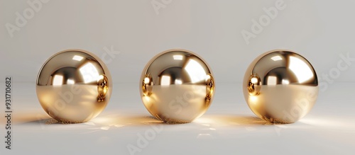 Three golden spheres set against a white background. with copy space image. Place for adding text or design