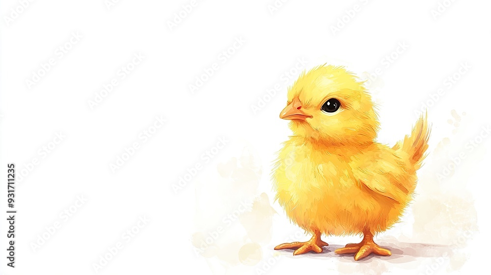 A cute and charming illustration of a small yellow baby chicken, with a blank white background for copy space. The adorable cartoon style adds a playful touch, A cute and charming illustration of a small yellow baby chicken, with a blank white background for copy space. The adorable cartoon style adds a playful touch,