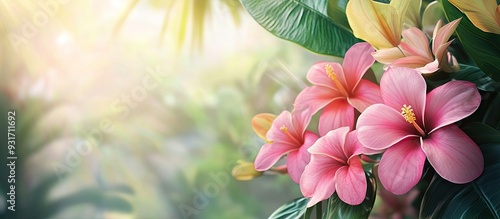 Pink tropical flowers on a ...