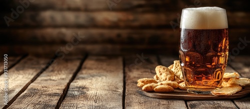 Lager beer and snacks on a ...
