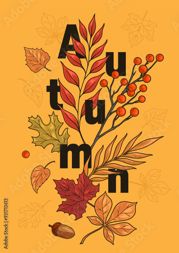 Autumn herbarium detailed poster colorful