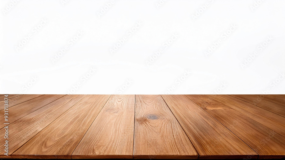 Tampo de mesa de madeira vazio em fundo branco. Fundo para apresentação de produtos. Tampo de mesa de madeira vazio em fundo branco. Fundo para apresentação de produtos.
