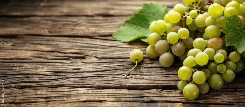 White grapes spilled on a wooden table. with copy space image. Place for adding text or design White grapes spilled on a wooden table. with copy space image. Place for adding text or design