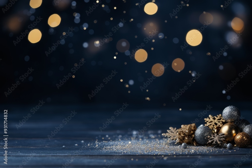 Fototapeta premium Christmas Background, Sparkling Decoration and Ornament, Golden and Silver Holiday Theme