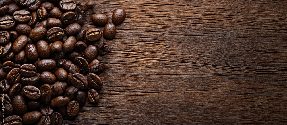 Coffee beans on a wooden surface with copy space Coffee beans on a wooden surface with copy space