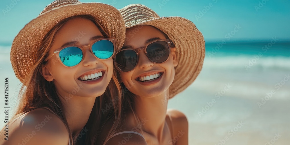 Beach Vacation: Twin Sisters Smiling Beach Vacation: Twin Sisters Smiling