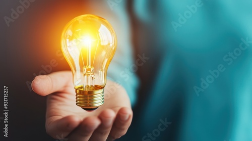 A glowing light bulb held in a hand, symbolizing creativity, innovation, and inspiration for new ideas.