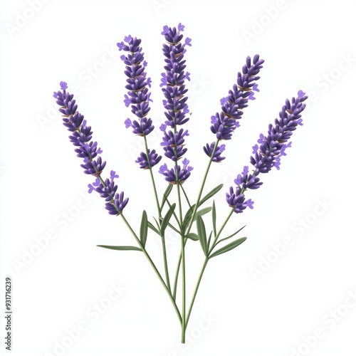 Purple Lavender Flowers on a White Background