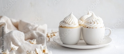 Mug and meringue cake on a ...