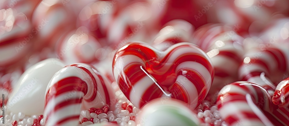 Border of small red and white striped candy canes in heart shapes. with copy space image. Place for adding text or design Border of small red and white striped candy canes in heart shapes. with copy space image. Place for adding text or design