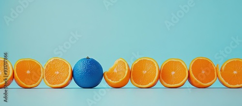 Row of orange cut tangerine...