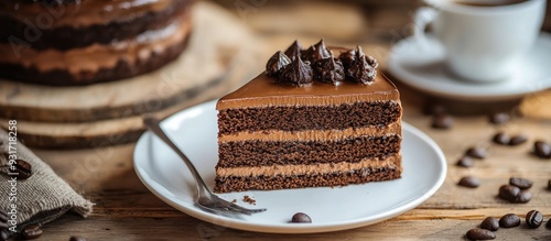 coffee cake on a wooden table with copyspace photo