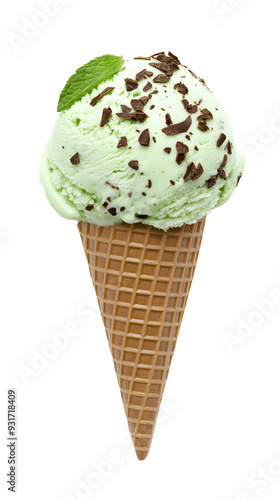 Mint Choco ice cream cone, isolated on transparent background