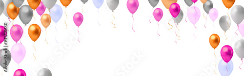 Soft light Colorful balloons popped on a white background 3D multi colored balloon vector illustration design with colorful confetti for party celebration