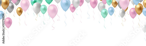 Soft light Colorful balloons popped on a white background 3D multi colored balloon vector illustration design with colorful confetti for party celebration