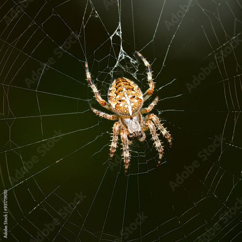 Close-up photo of a spider spinning its web