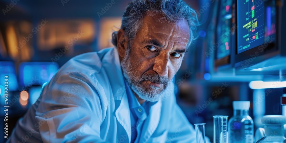 Obraz premium A Close-up of a Scientist's Focused Face in a Laboratory Setting