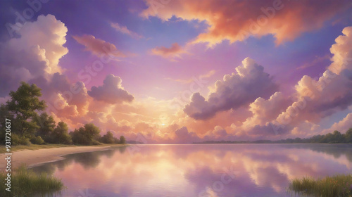 Wallpaper Mural a summer atmosphere with soft clouds and a colorful sky with hues of orange, pink and purple Torontodigital.ca