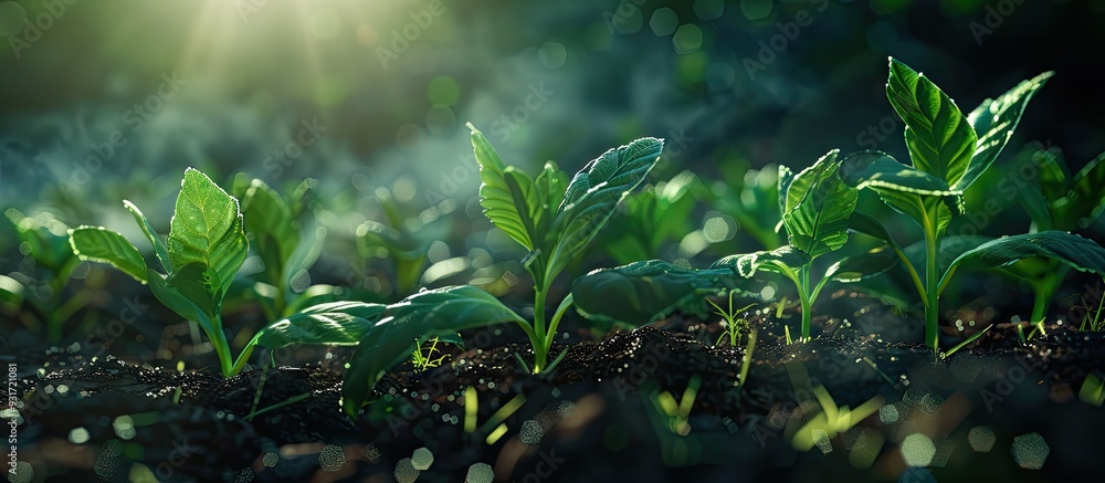 New sprouts emerge in the spring under sunlight fresh plants develop against a backdrop of dead leaves. with copy space image. Place for adding text or design New sprouts emerge in the spring under sunlight fresh plants develop against a backdrop of dead leaves. with copy space image. Place for adding text or design