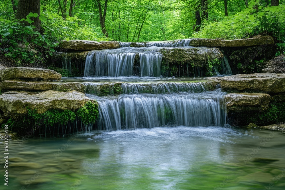 Serene Waterfall Cascading Through Lush Forest Serene Waterfall Cascading Through Lush Forest