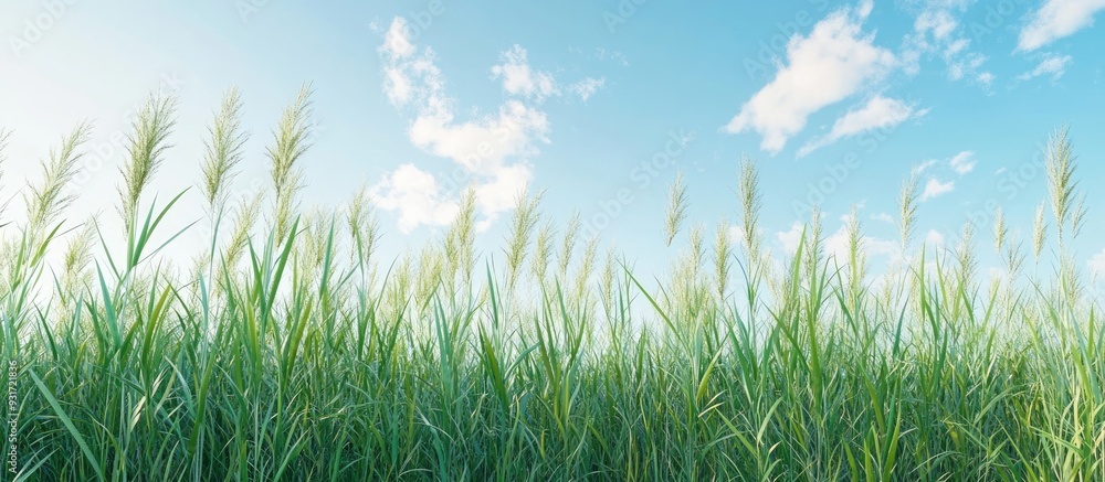 Fototapeta premium Tall reeds against the blue sky. with copy space image. Place for adding text or design