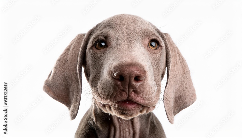 笑顔のワイマラナーの子犬のポートレート(Portrait of a smiling Weimaraner puppy on white background)
笑顔のワイマラナーの子犬のポートレート(Portrait of a smiling Weimaraner puppy on white background)