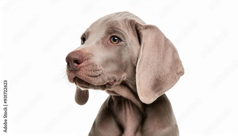 笑顔のワイマラナーの子犬のポートレート(Portrait of a smiling Weimaraner puppy on white background)
笑顔のワイマラナーの子犬のポートレート(Portrait of a smiling Weimaraner puppy on white background)