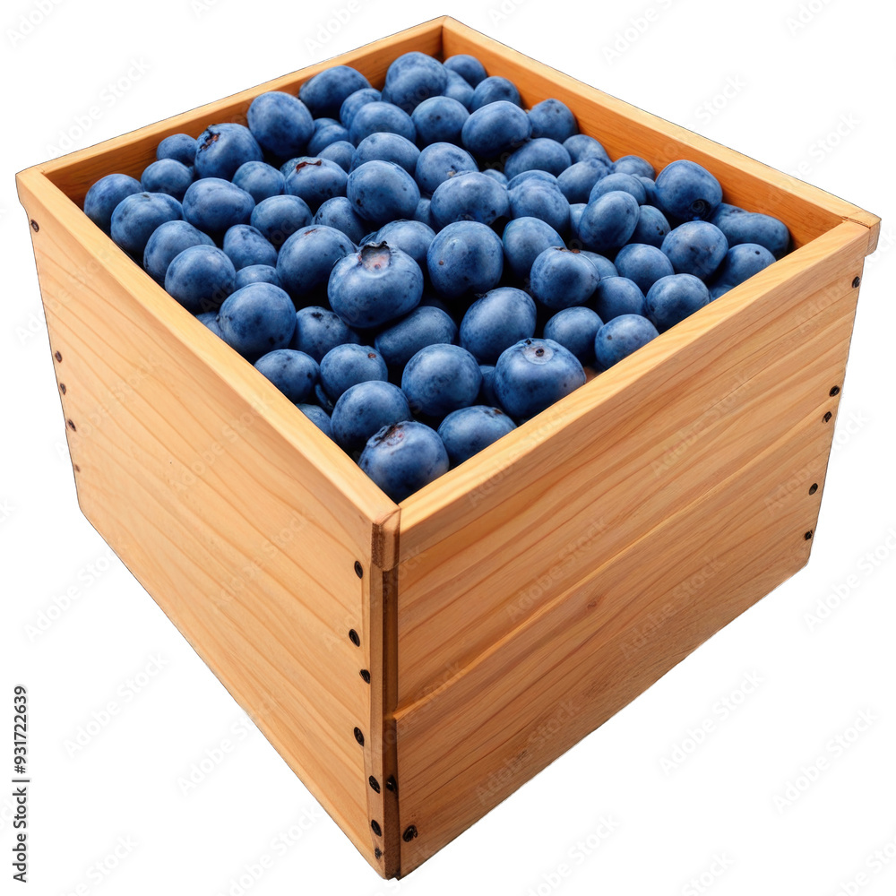 Fresh Blueberries in a Wooden Crate isolated on transparent background Fresh Blueberries in a Wooden Crate isolated on transparent background