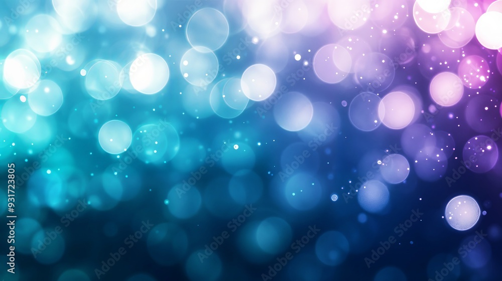 Fototapeta premium A soft bokeh background in shades of blue and white, creating a peaceful and ethereal atmosphere with glowing lights. 