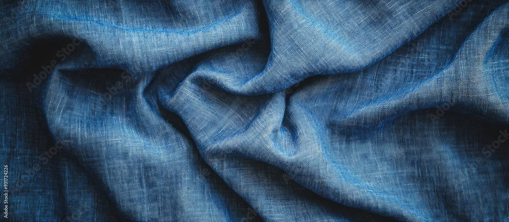 Fabric texture close up of a blue cotton patterned background with copyspace for text decoration Fabric texture close up of a blue cotton patterned background with copyspace for text decoration