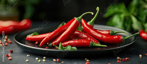 Hot peppers on a black dish...