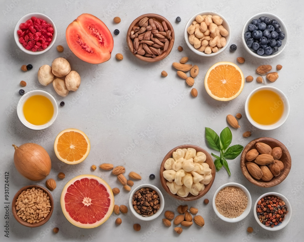 Selection of healthy food. Superfoods, various fruits and assorted berries, nuts and seeds. Selection of healthy food. Superfoods, various fruits and assorted berries, nuts and seeds.